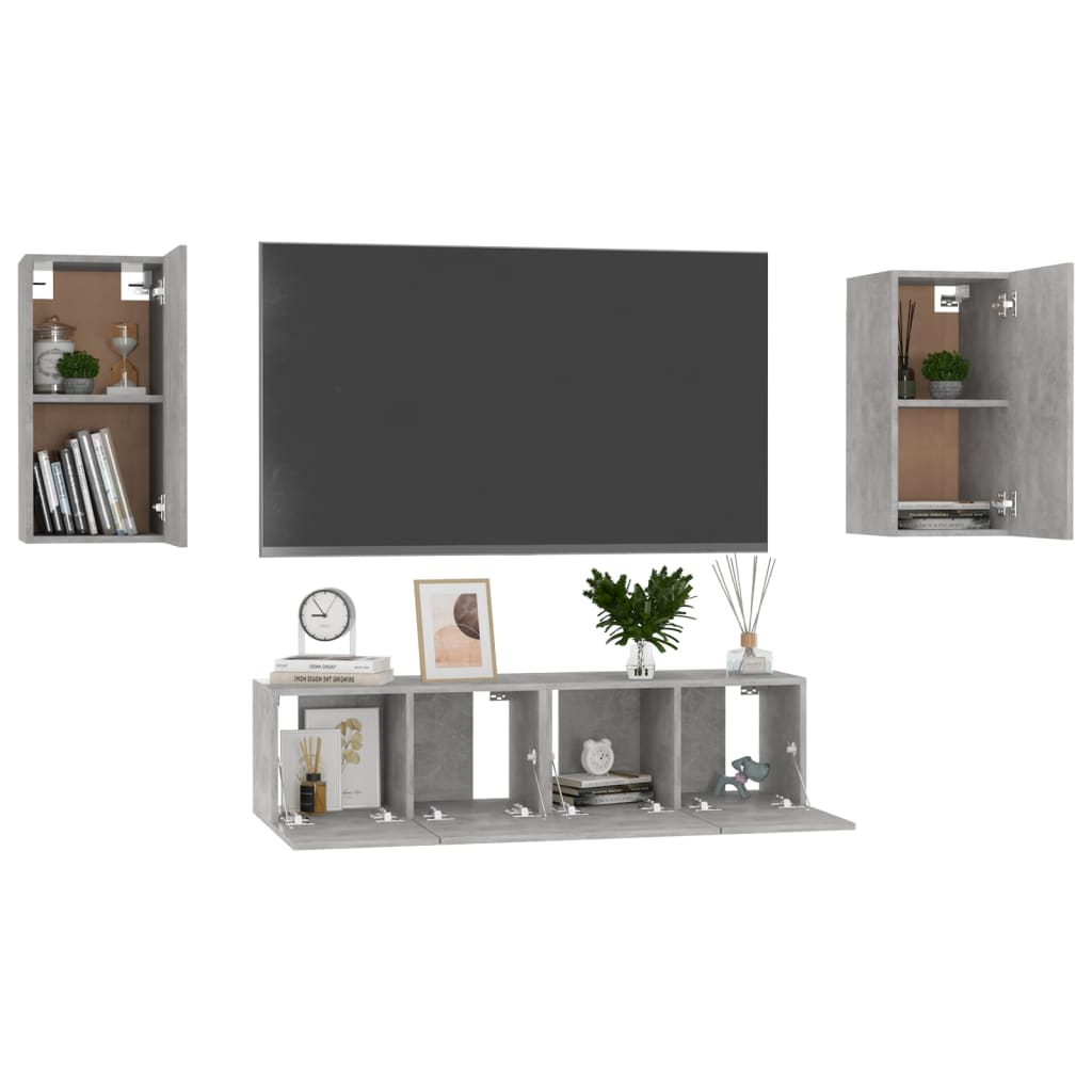4 Piece TV Cabinet Set Concrete Grey Engineered Wood