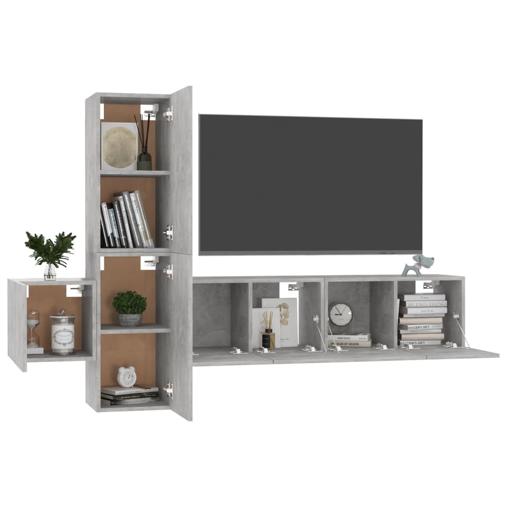 5 Piece TV Cabinet Set Concrete Grey Engineered Wood