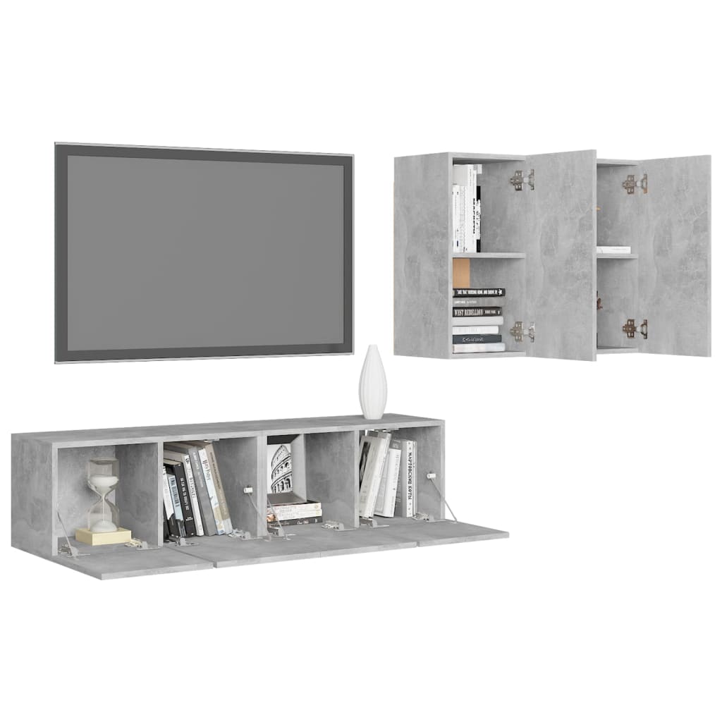 4 Piece TV Cabinet Set Concrete Grey Engineered Wood