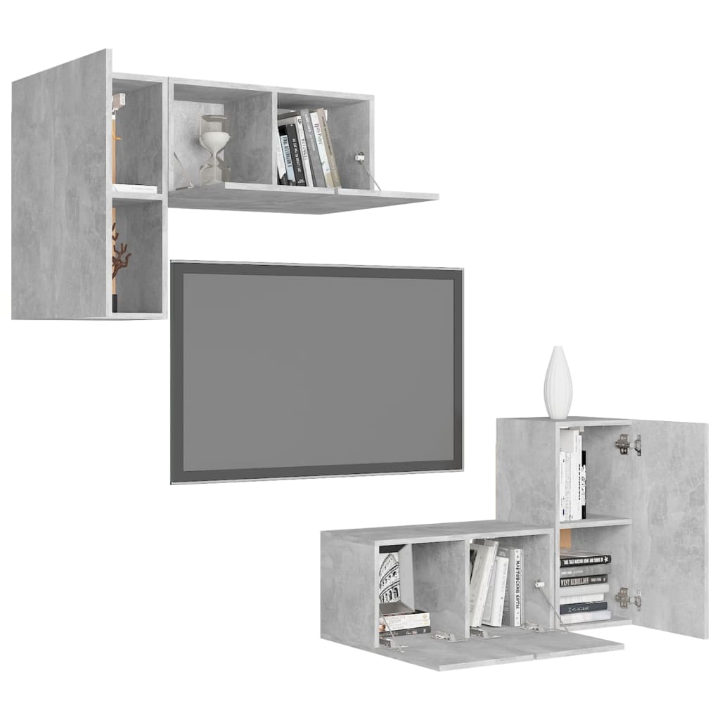 4 Piece TV Cabinet Set Concrete Grey Engineered Wood