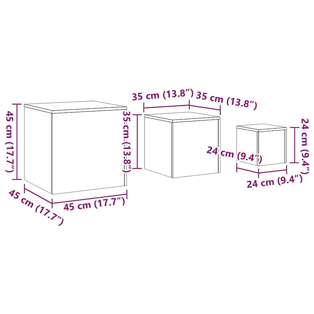 Side Tables 3 pcs Black Engineered Wood