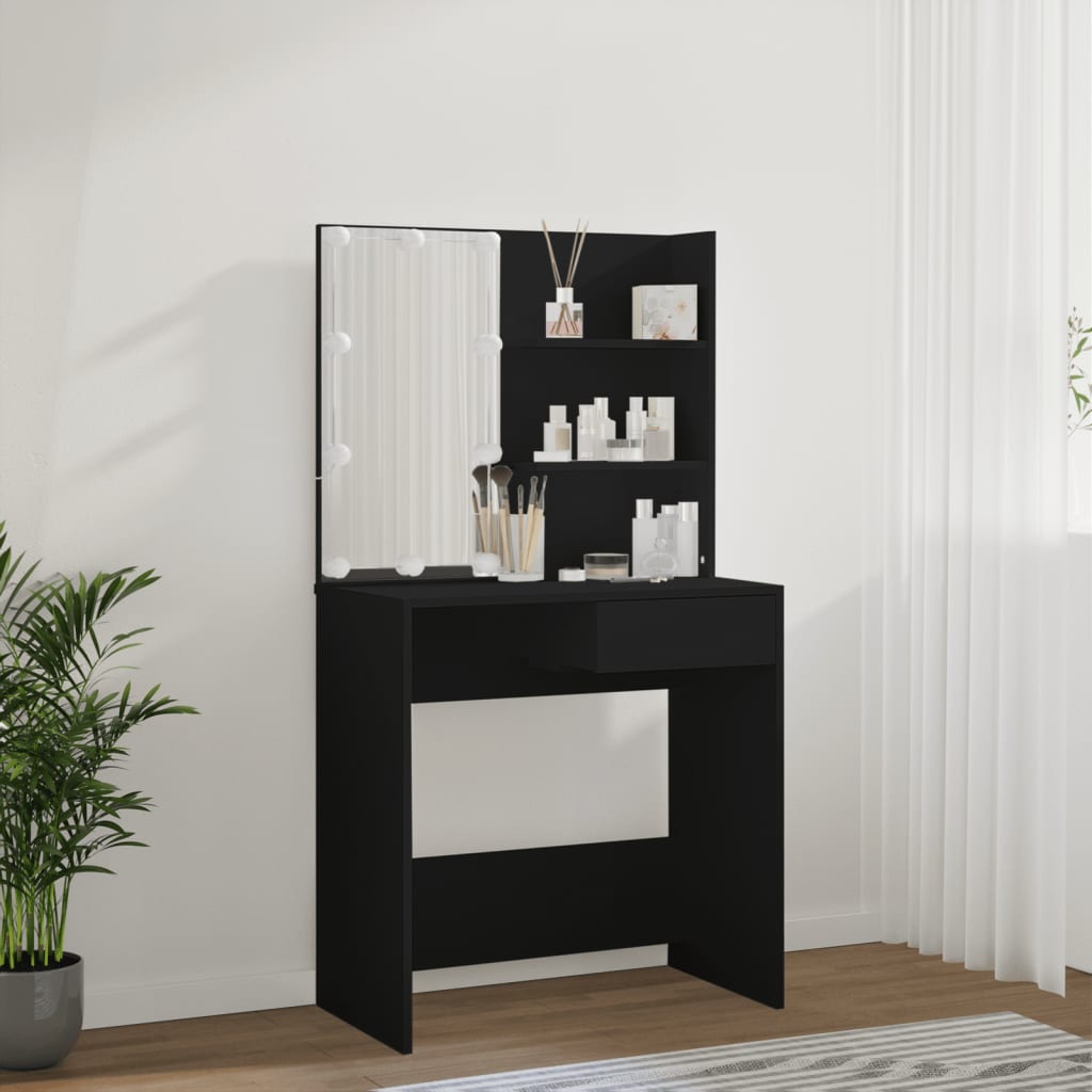 Dressing Table with LED Black 74.5x40x141 cm