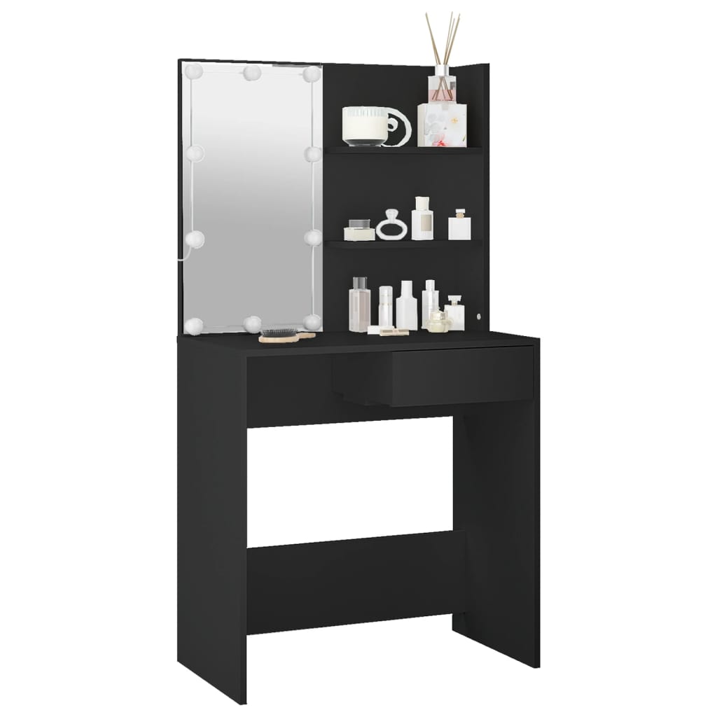 Dressing Table with LED Black 74.5x40x141 cm