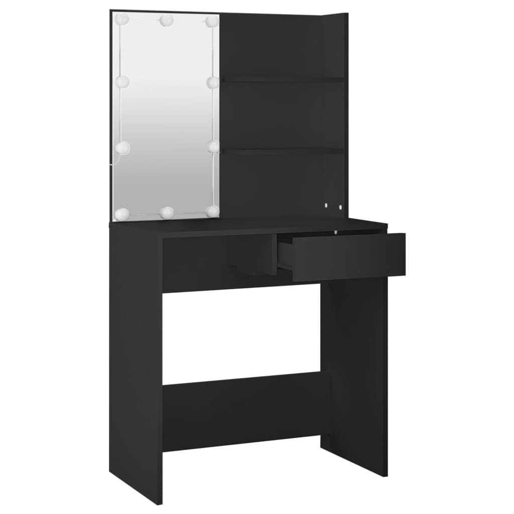 Dressing Table with LED Black 74.5x40x141 cm