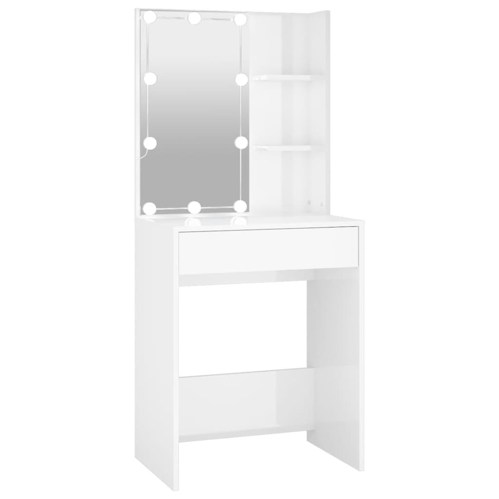 Dressing Table with LED High Gloss White 60x40x140 cm
