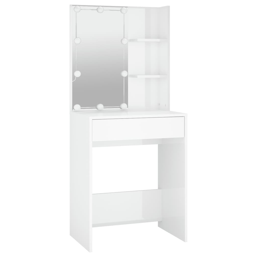 Dressing Table with LED High Gloss White 60x40x140 cm