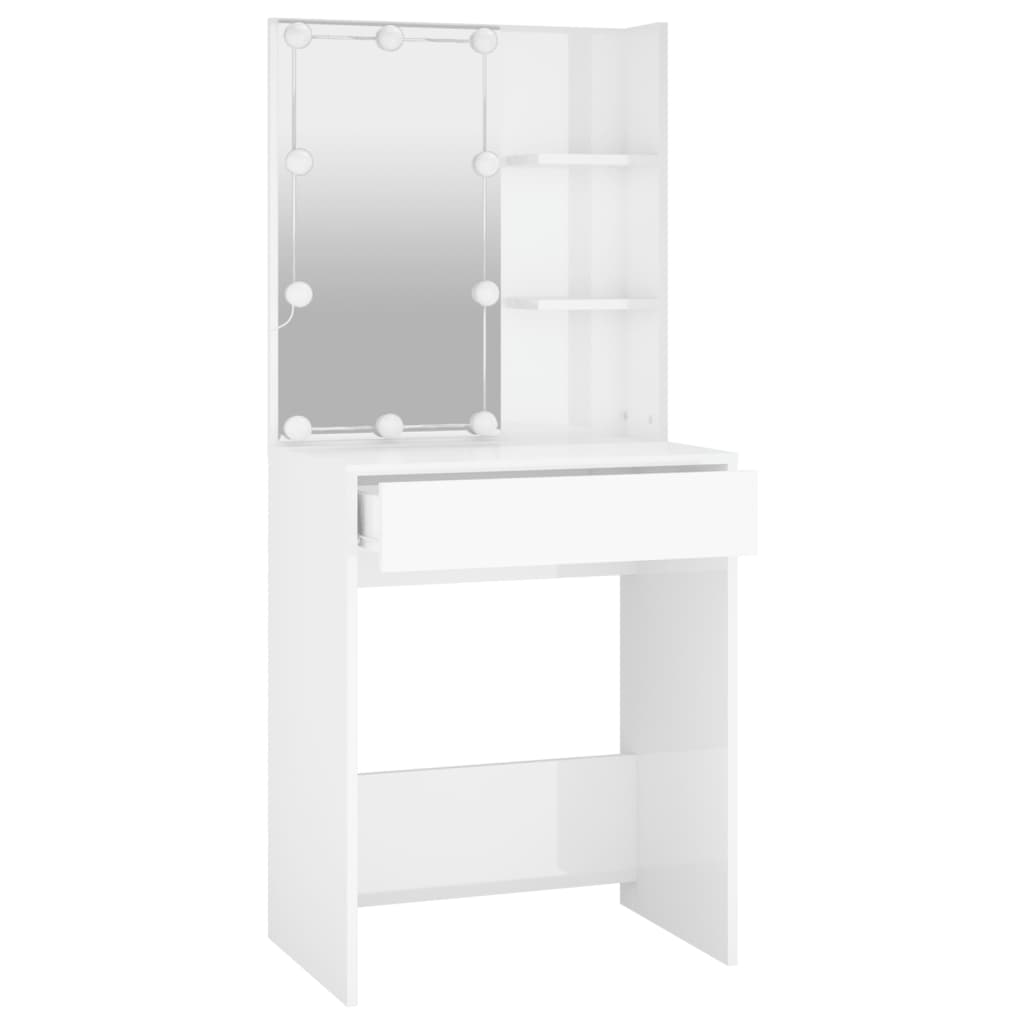 Dressing Table with LED High Gloss White 60x40x140 cm