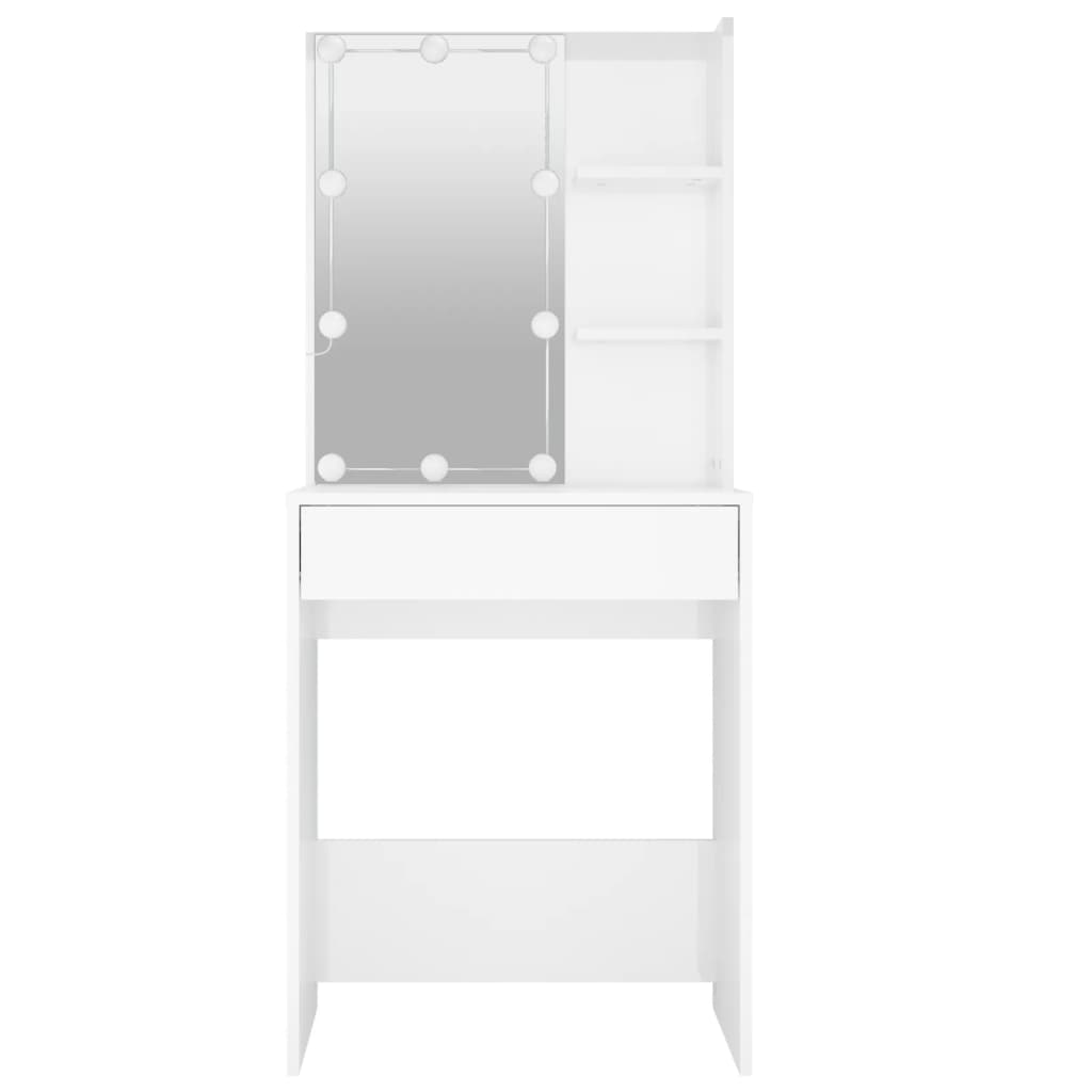 Dressing Table with LED High Gloss White 60x40x140 cm
