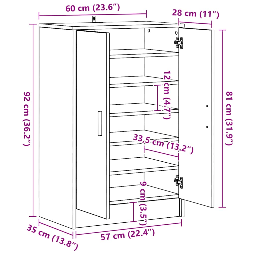 Shoe Cabinet Black 60x35x92 cm Engineered Wood