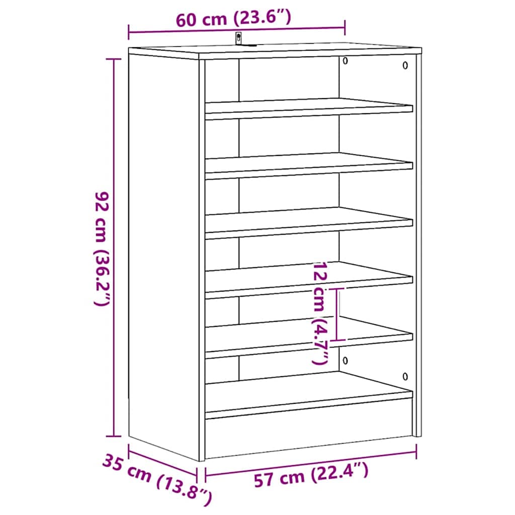 Shoe Cabinet Sonoma Oak 60x35x92 cm Engineered Wood