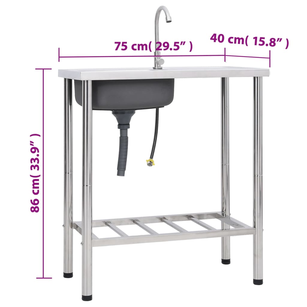 Camping Sink Single Basin with Tap Stainless Steel