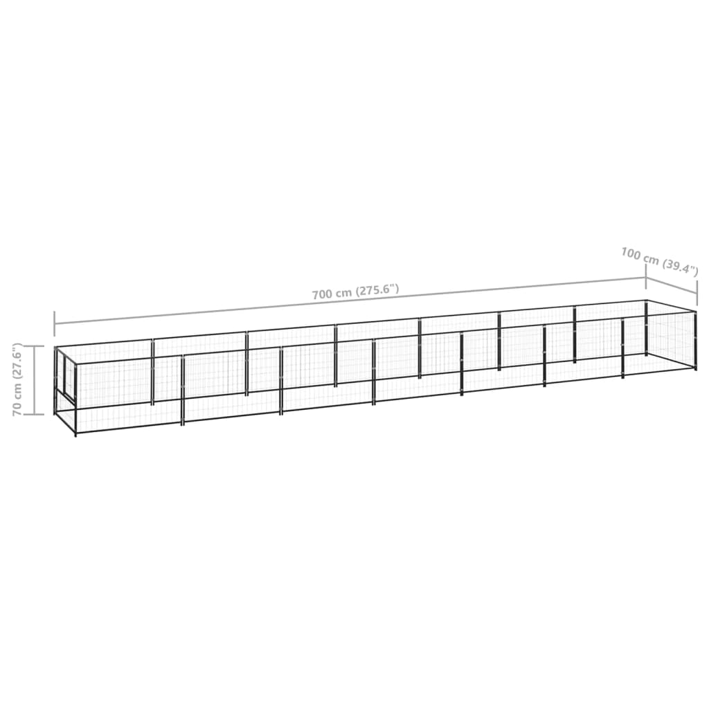 Dog Kennel Black 7 m² Steel