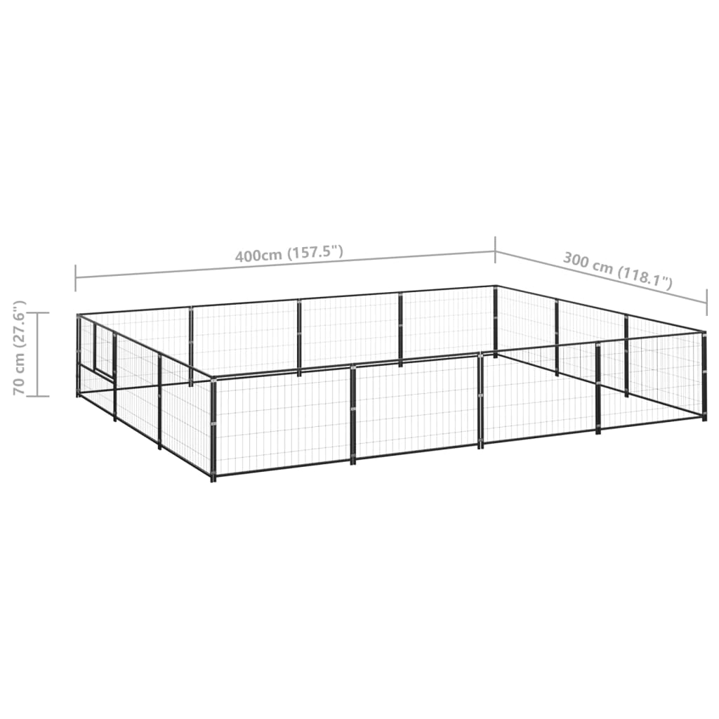 Dog Kennel Black 12 m² Steel