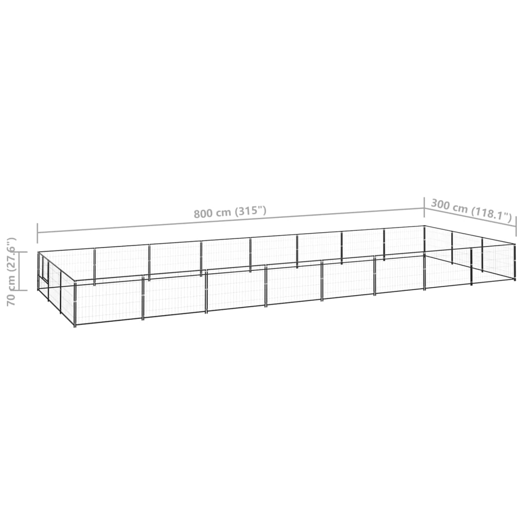 Dog Kennel Black 24 m² Steel