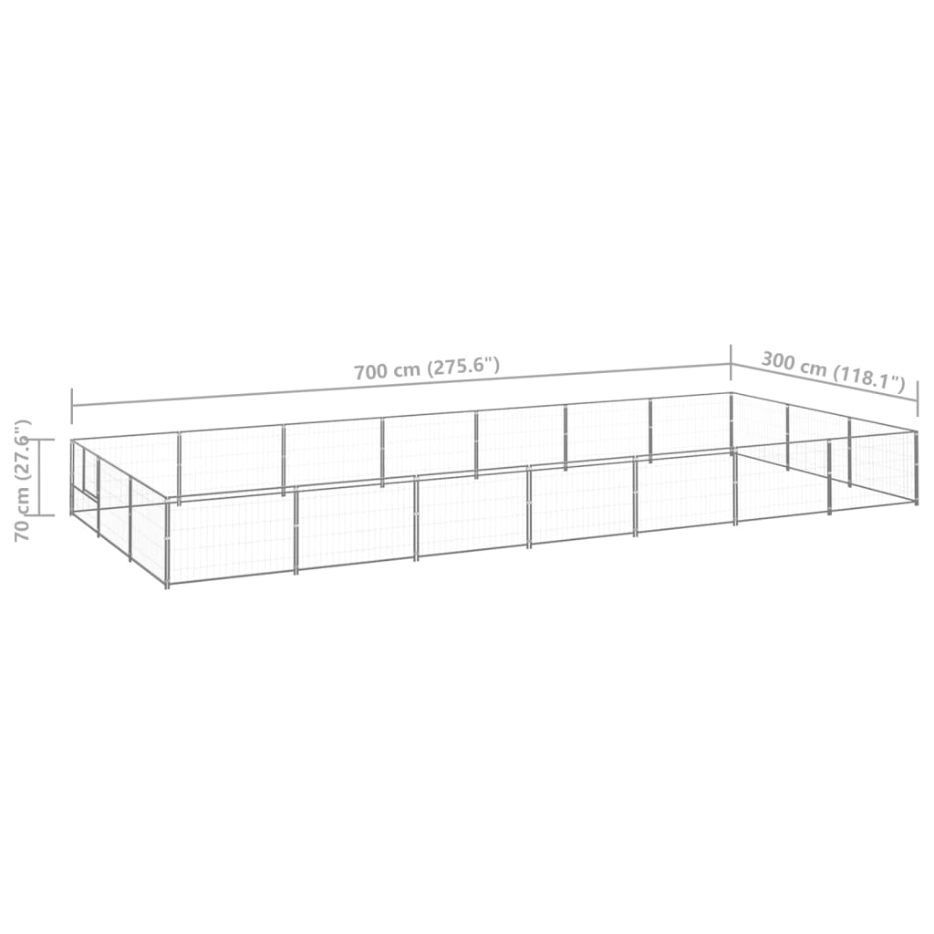 Dog Kennel Silver 21 m² Steel