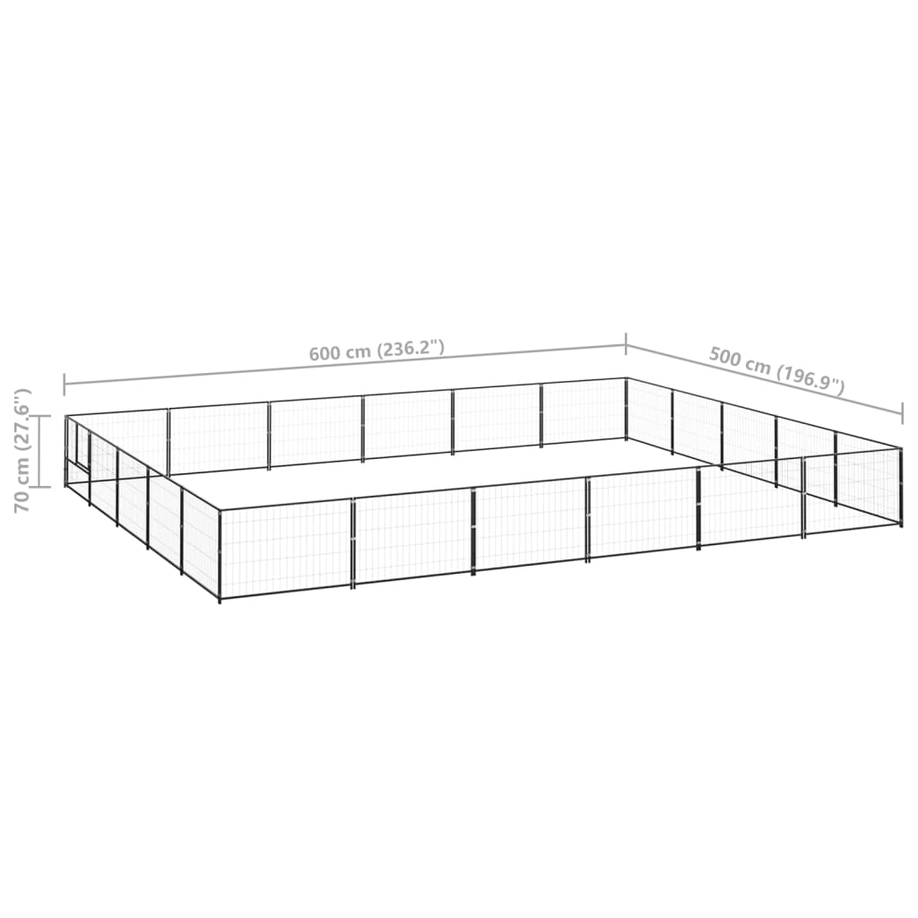 Dog Kennel Black 30 m² Steel