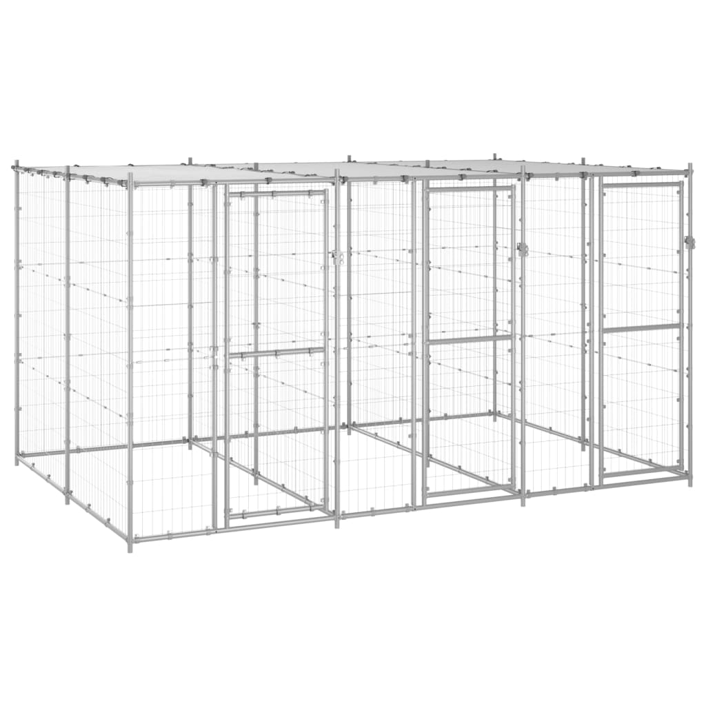Outdoor Dog Kennel Galvanised Steel with Roof 7.26 m²