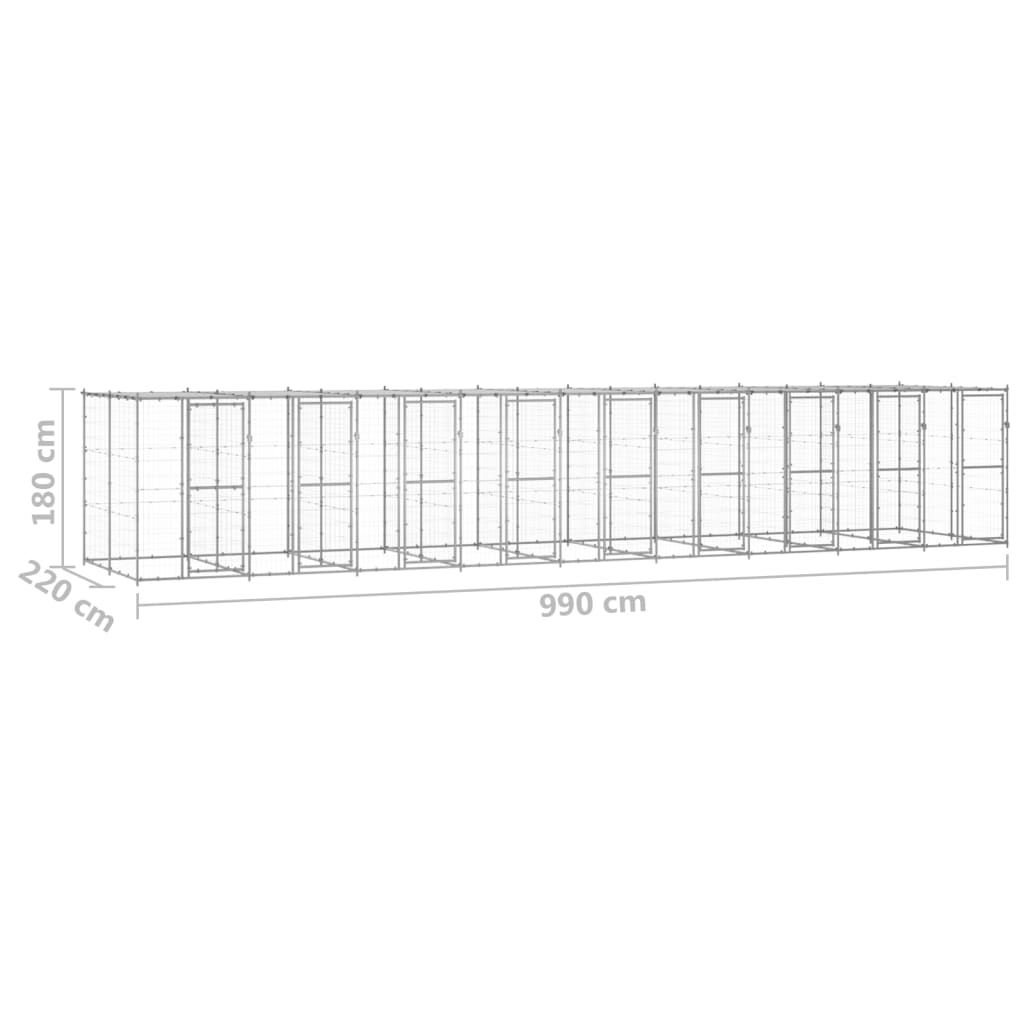 Outdoor Dog Kennel Galvanised Steel with Roof 21.78 m²