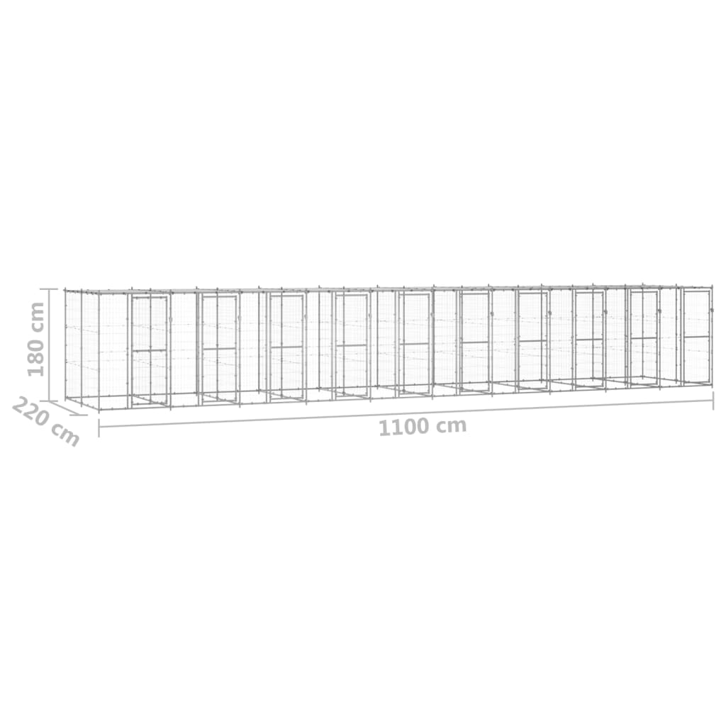 Outdoor Dog Kennel Galvanised Steel with Roof 24.2 m²