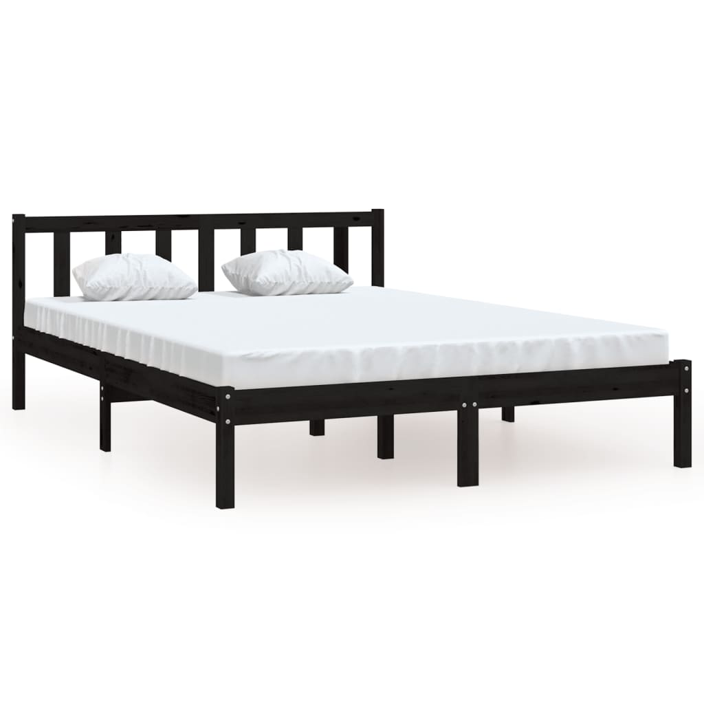 Bed Frame without Mattress Black Solid Wood Double