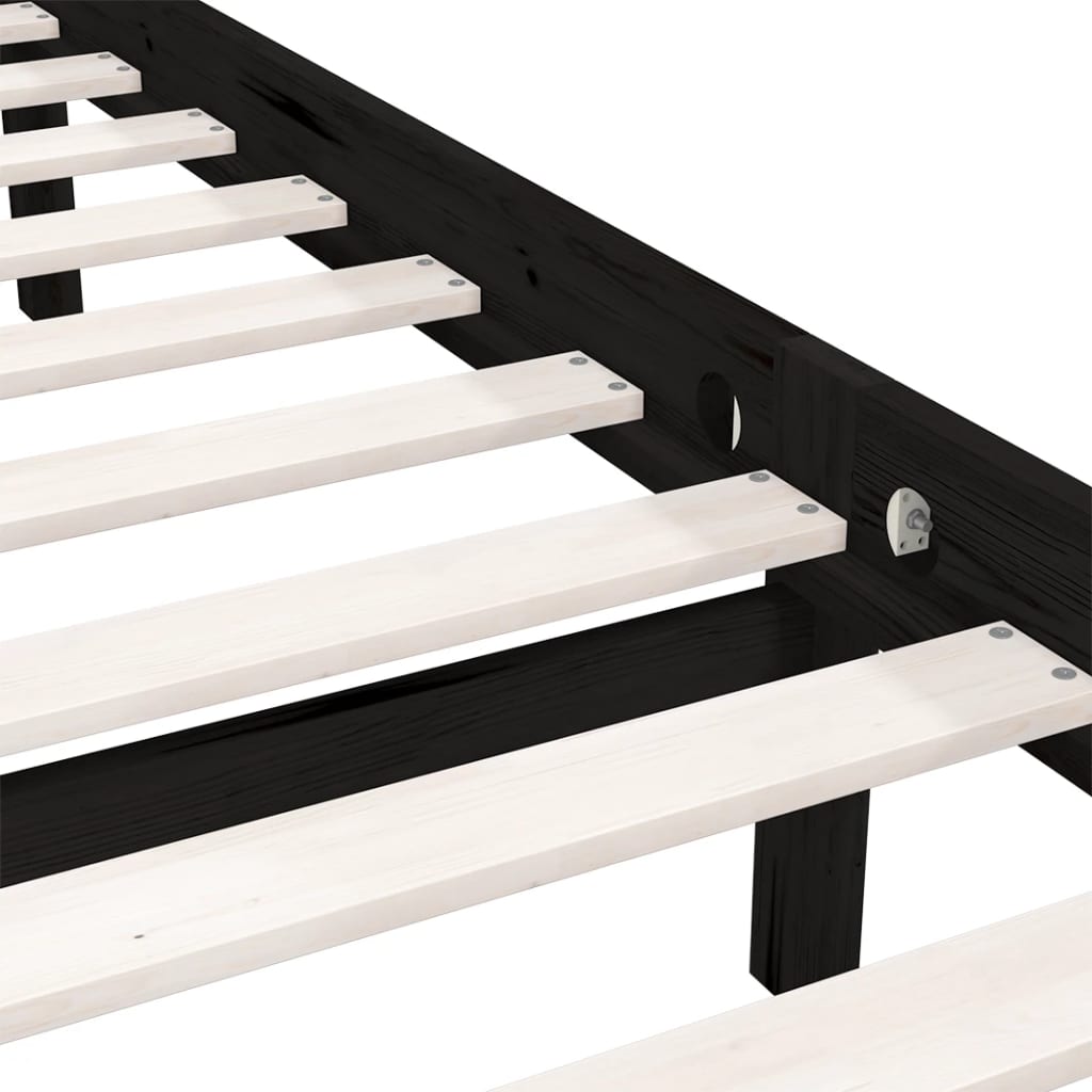 Bed Frame without Mattress Black Solid Wood Double
