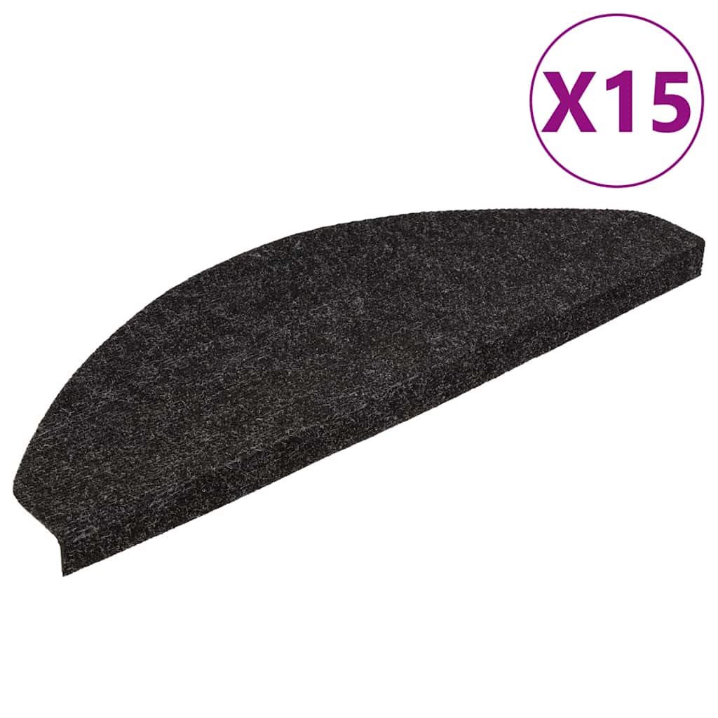 Stair Mats Self-adhesive 15 pcs 56x17x3 cm Black