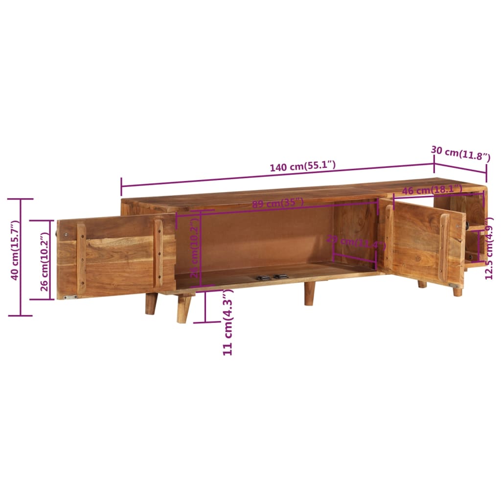 TV Cabinet Solid Wood Acacia with Honey Finish 140x30x40 cm