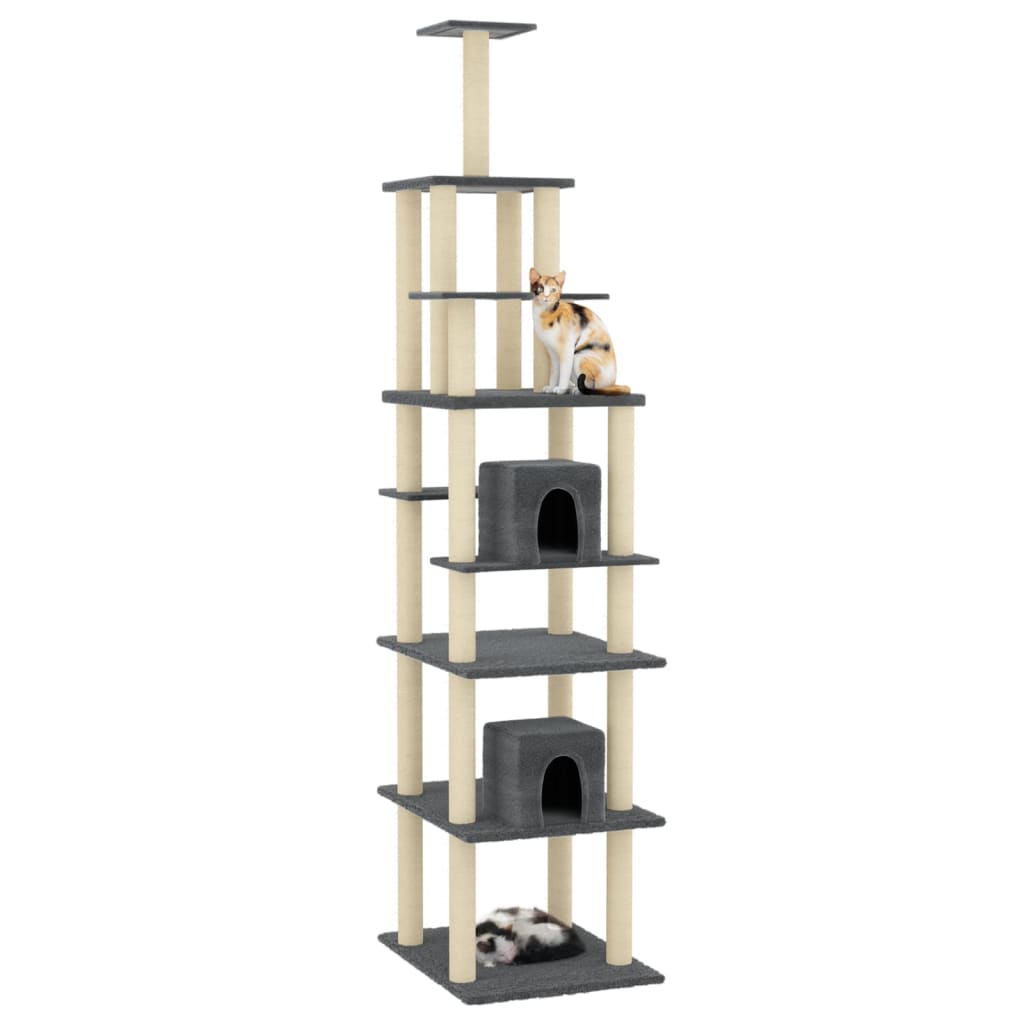 Cat Tree with Sisal Scratching Posts Dark Grey 216 cm