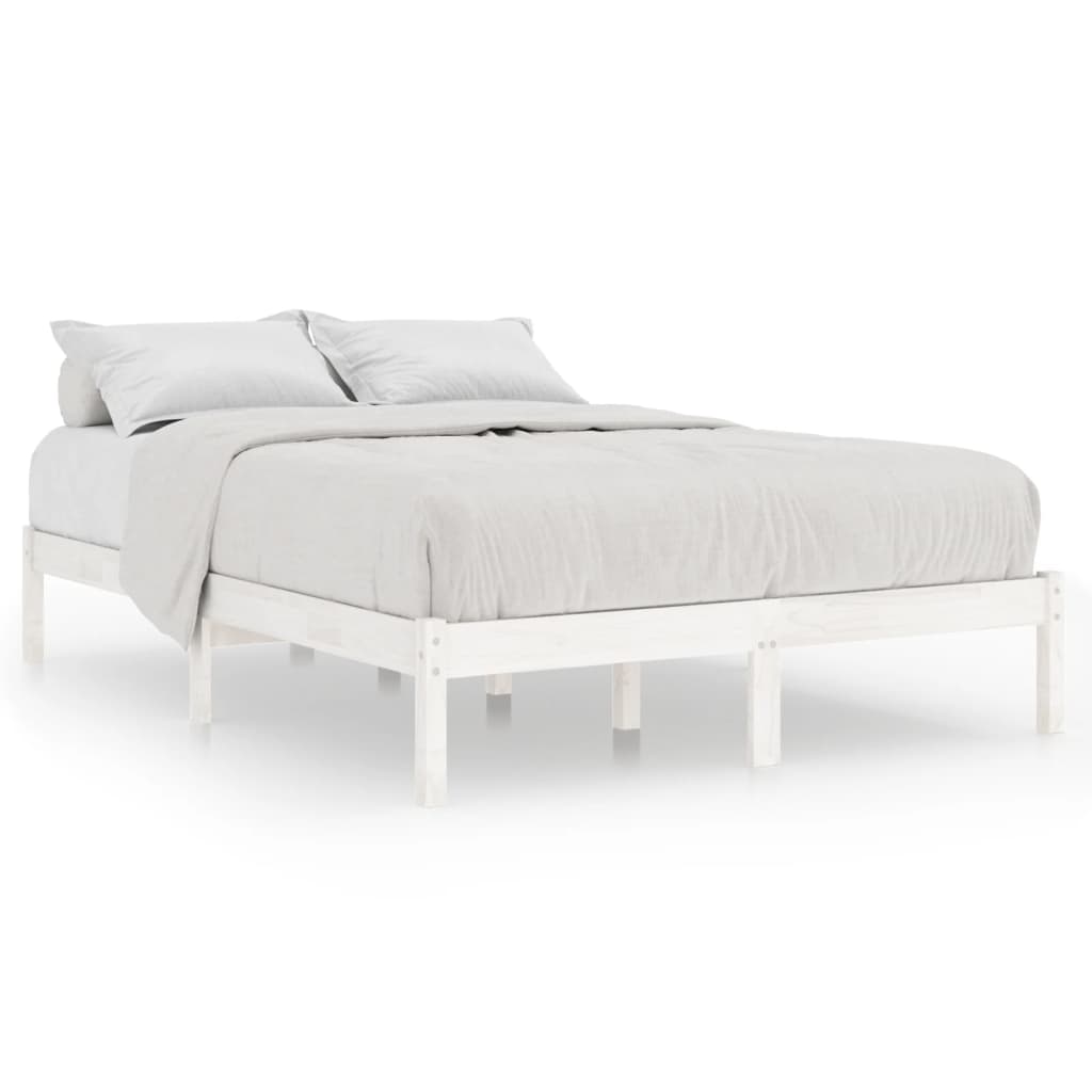 Bed Frame without Mattress White Solid Wood Small Double