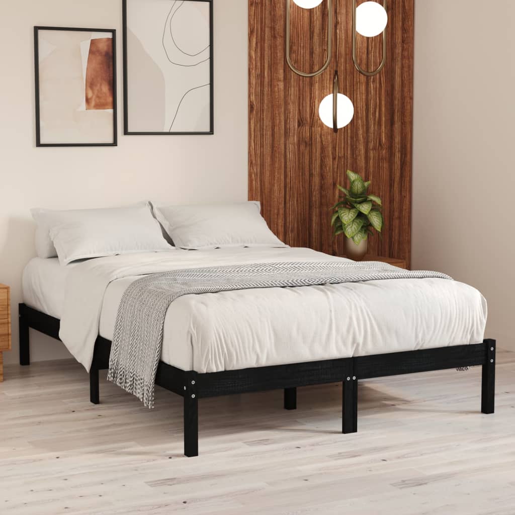 Bed Frame without Mattress Black Solid Wood King Size