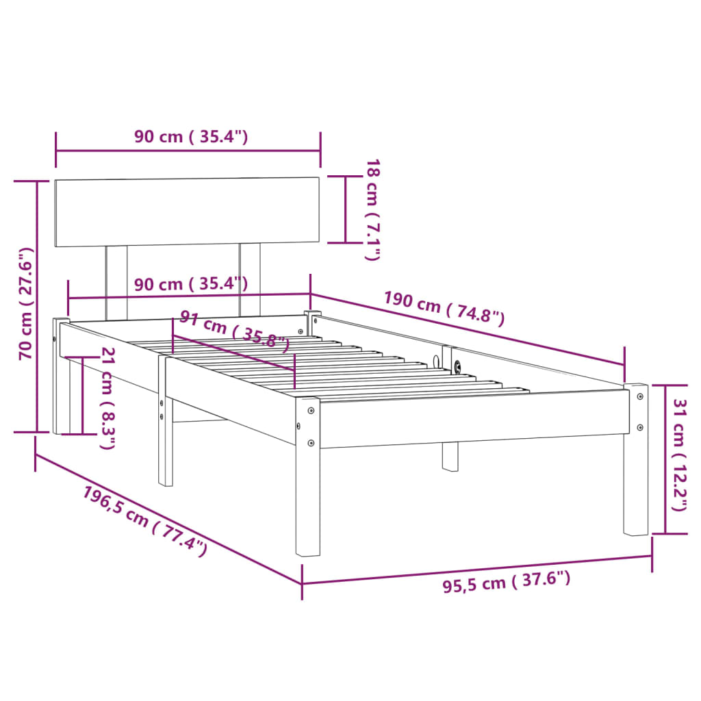 Bed Frame without Mattress Honey Brown Solid Wood Pine Single
