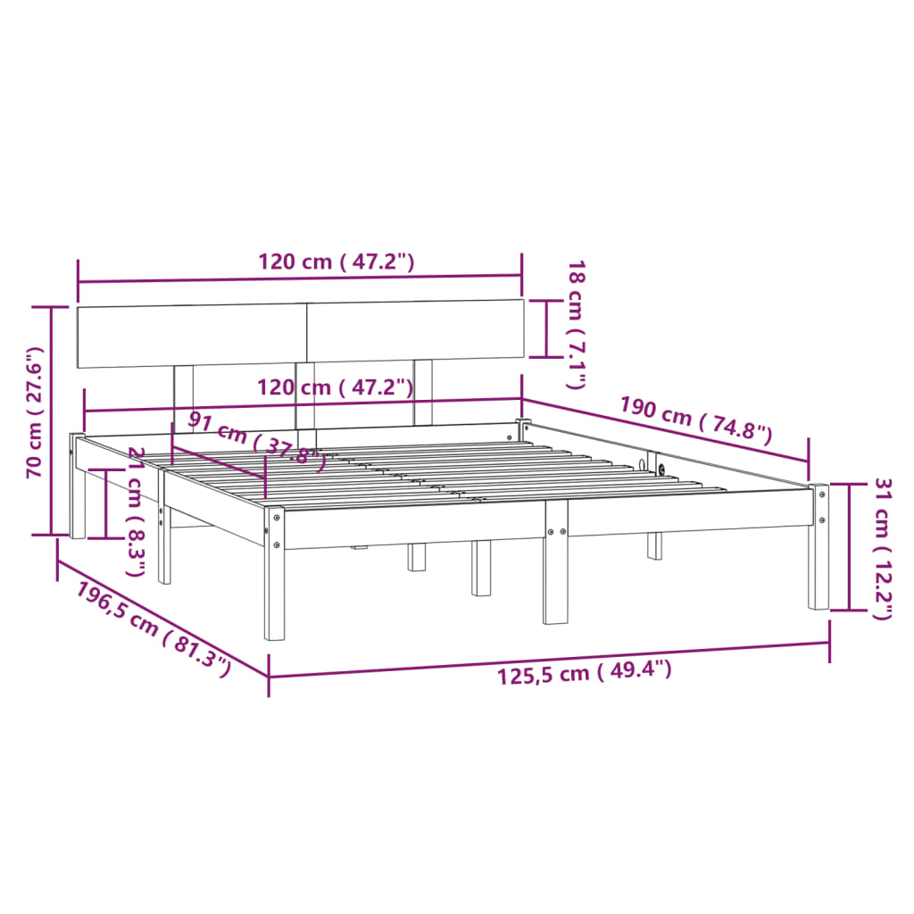 Bed Frame without Mattress Black Solid Wood Small Double