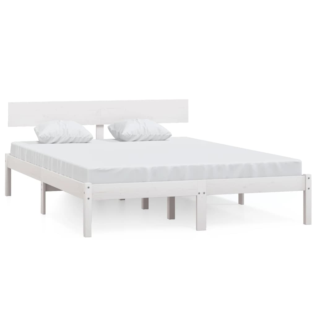 Bed Frame without Mattress White Solid Wood 140x190 cm
