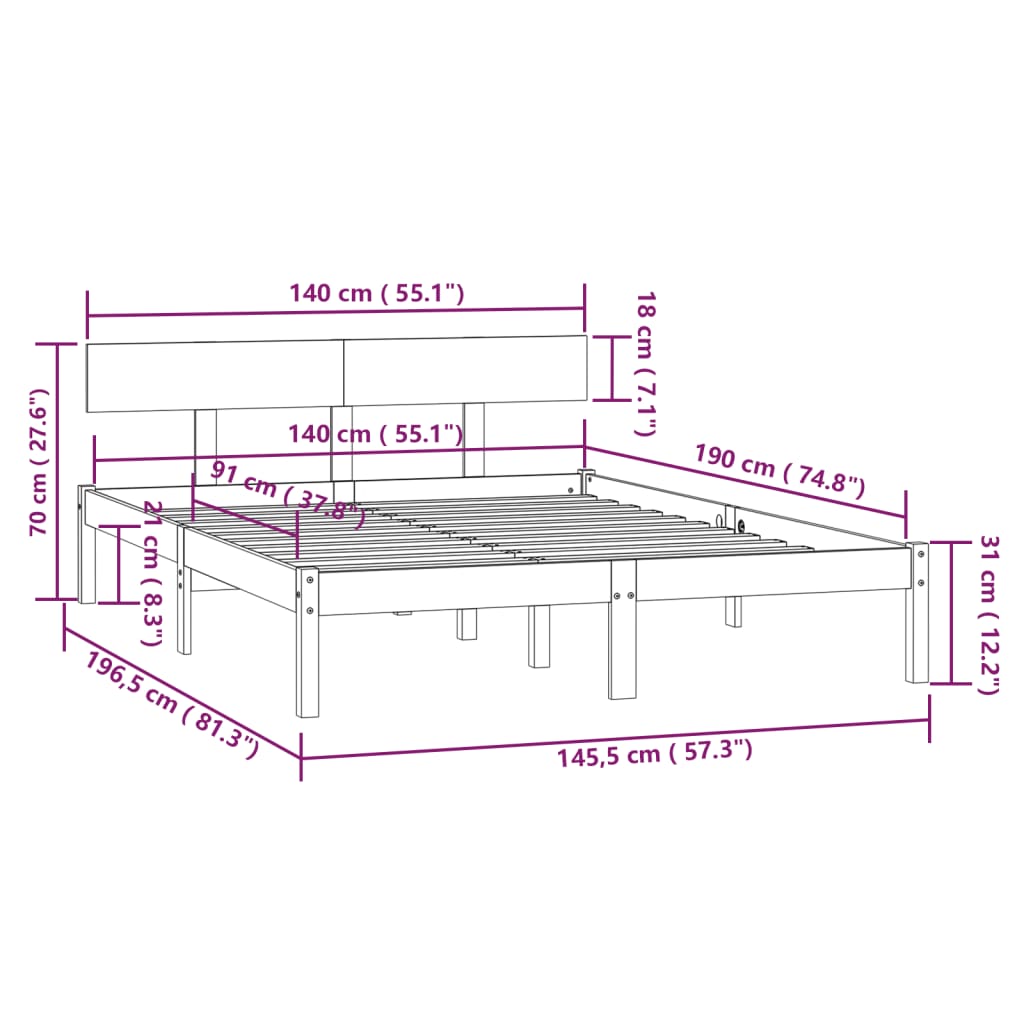 Bed Frame without Mattress White Solid Wood 140x190 cm