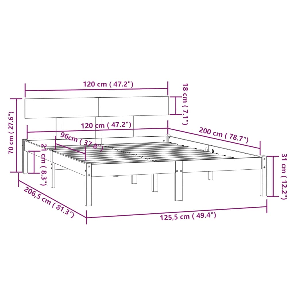 Bed Frame without Mattress Honey Brown Solid Wood 120x200 cm