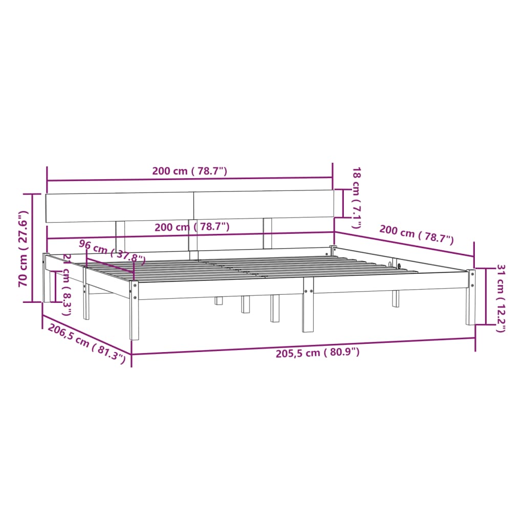 Bed Frame without Mattress White Solid Wood 200x200 cm
