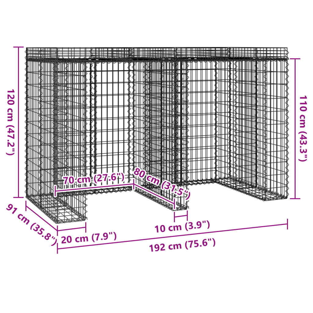 Gabion Wall for Garbage Bin 192x91x120 cm Galvanised Iron