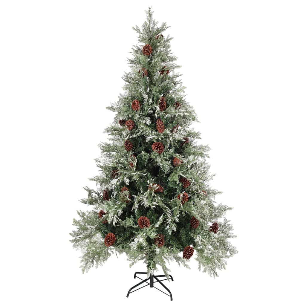 Pre-lit Christmas Tree with Pine Cones Green&White 195 cm PVC&PE
