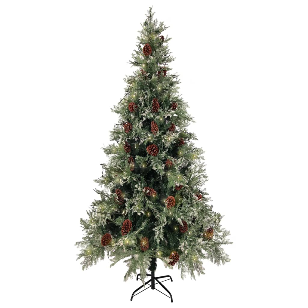 Pre-lit Christmas Tree with Pine Cones Green&White 225 cm PVC&PE