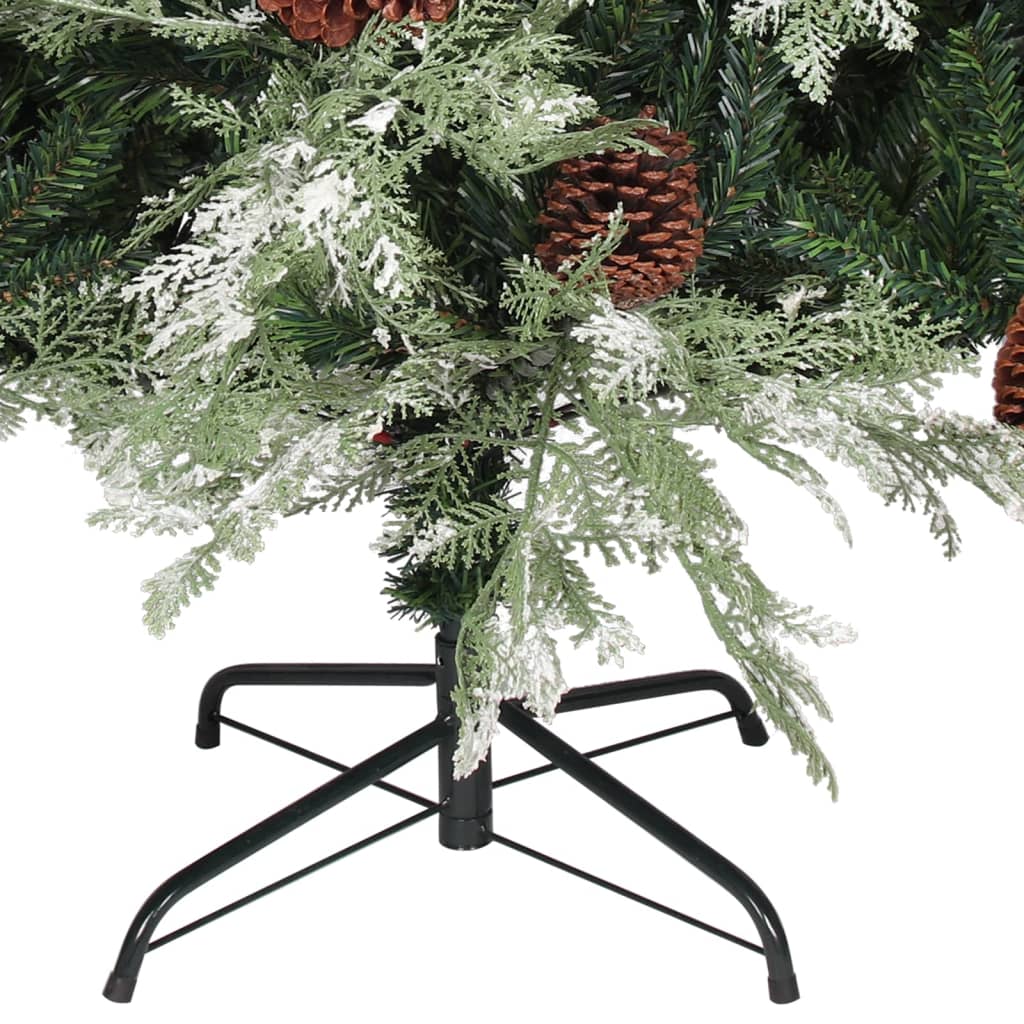 Pre-lit Christmas Tree with Pine Cones Green&White 225 cm PVC&PE