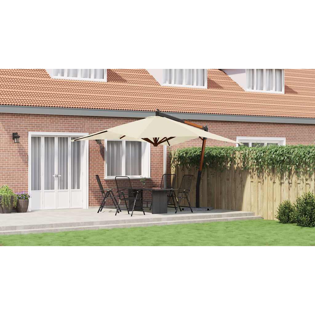Cantilever Garden Parasol with Wooden Pole 400x300 cm Sand White