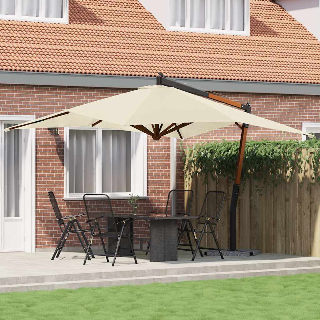 Cantilever Garden Parasol with Wooden Pole 400x300 cm Sand White