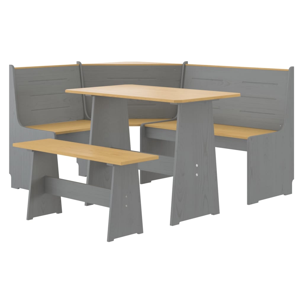 3 Piece Dining Set REINE Honey Brown and Grey Solid Wood Pine