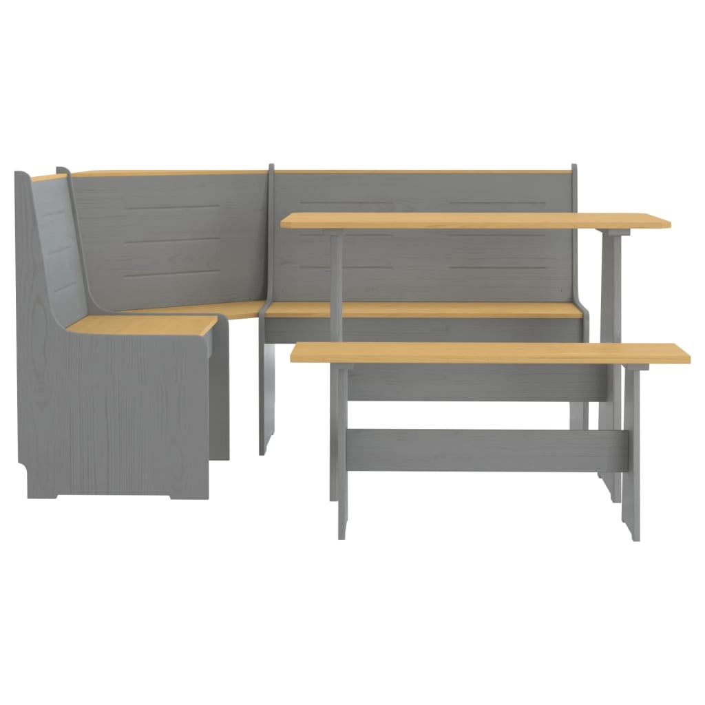 3 Piece Dining Set REINE Honey Brown and Grey Solid Wood Pine