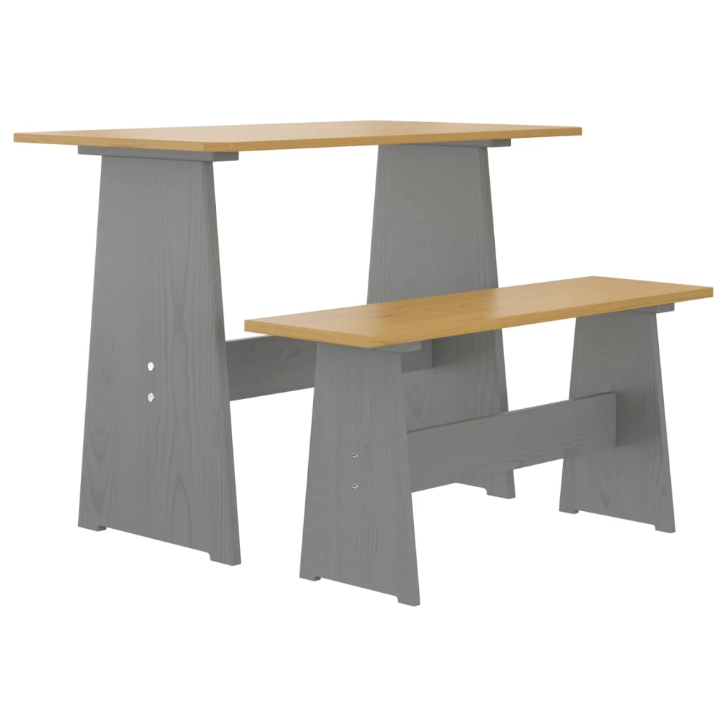 3 Piece Dining Set REINE Honey Brown and Grey Solid Wood Pine