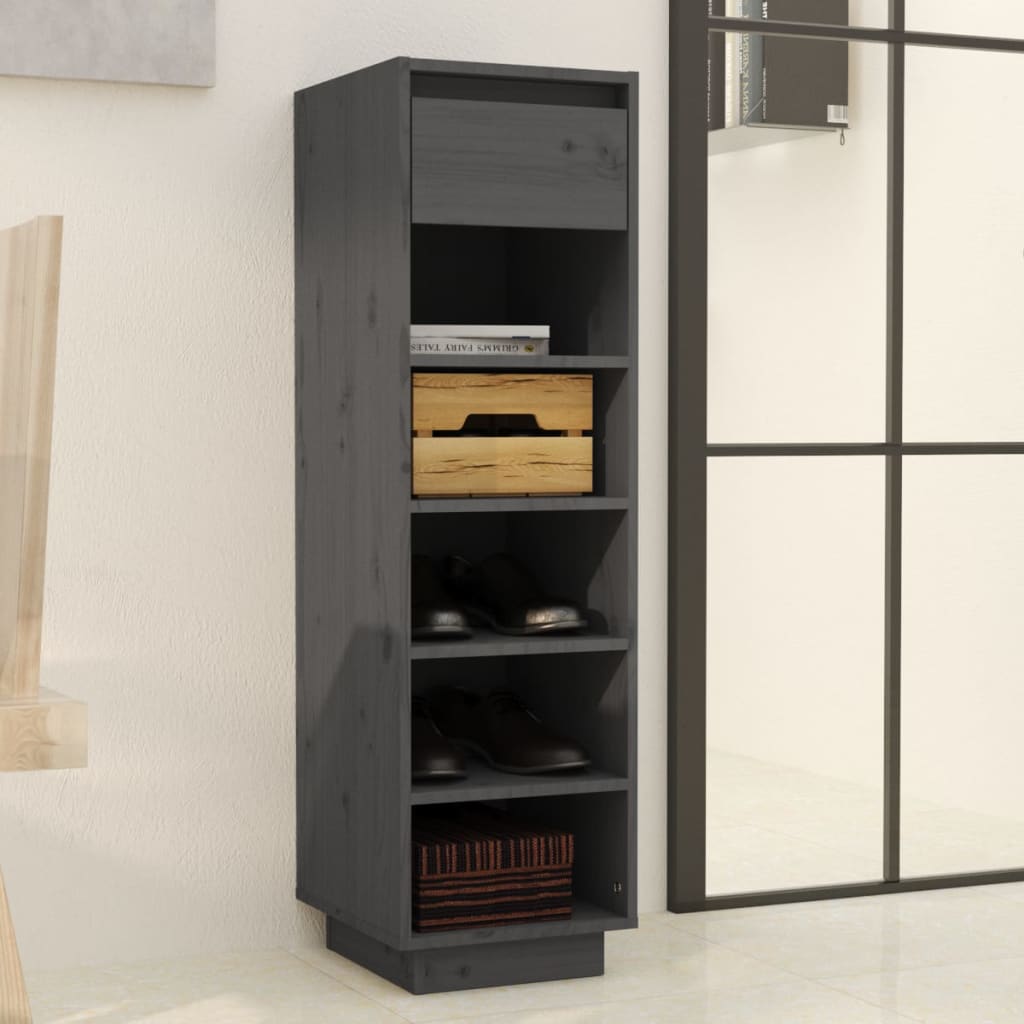 Shoe Cabinet Grey 30x34x105 cm Solid Wood Pine
