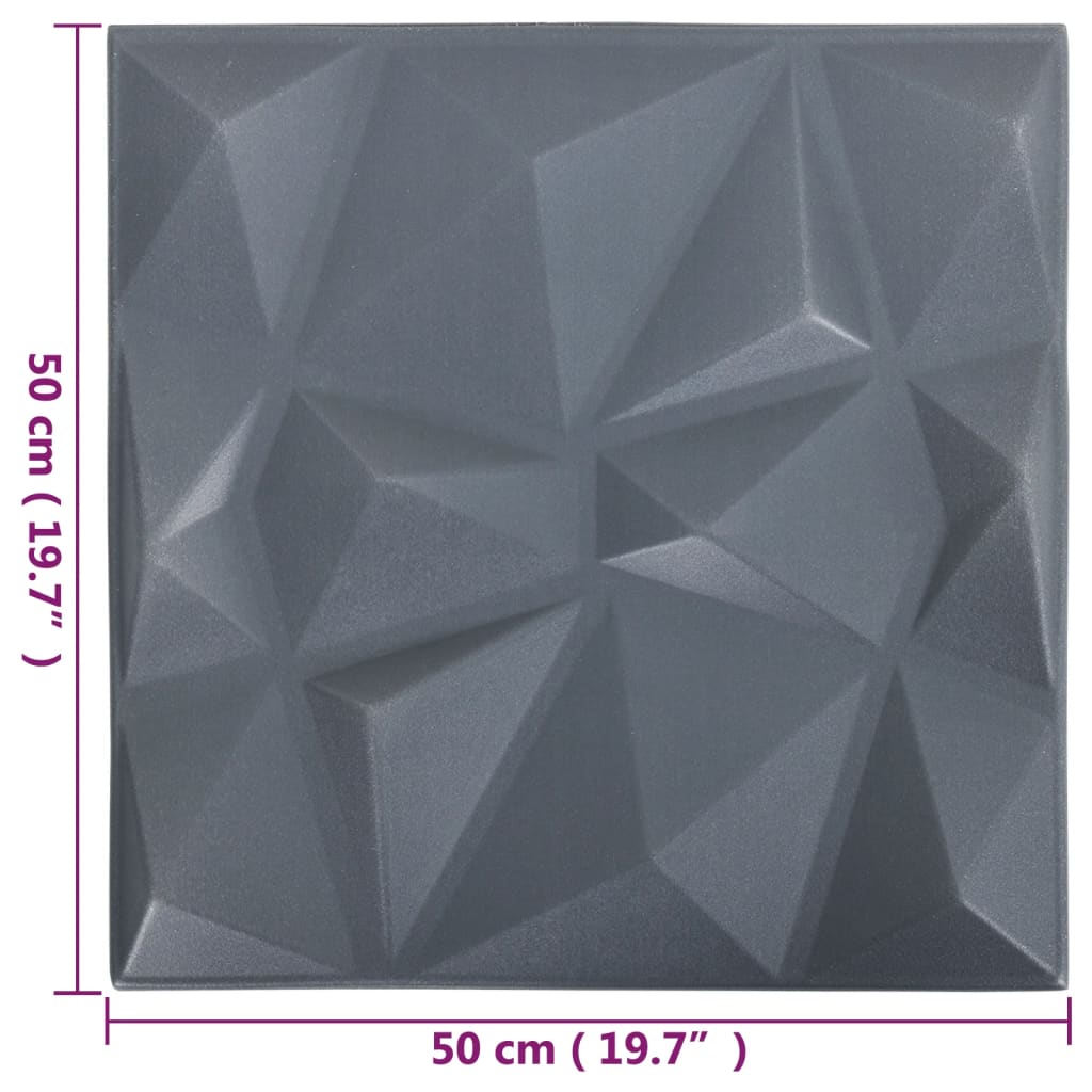 3D Wall Panels 24 pcs 50x50 cm Diamond Grey 6 m²