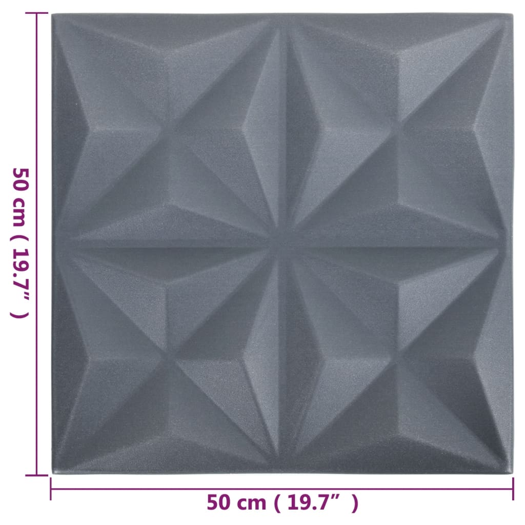 3D Wall Panels 48 pcs 50x50 cm Origami Grey 12 m²