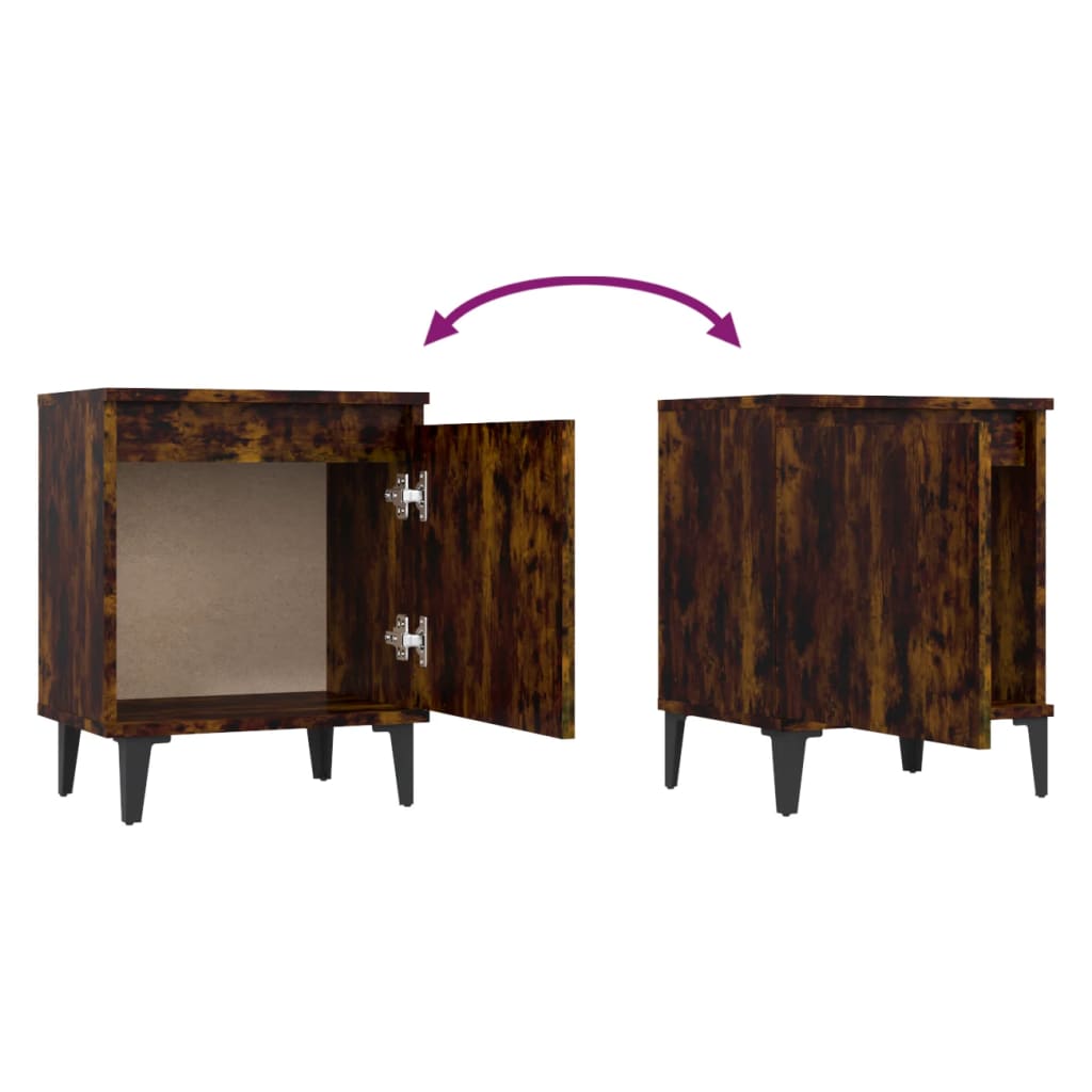 Bed Cabinets with Metal Legs Smoked Oak 40x30x50 cm