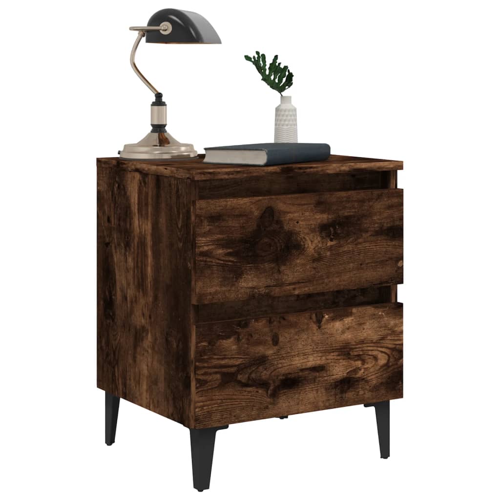 Bed Cabinets with Metal Legs 2 pcs Smoked Oak 40x35x50 cm